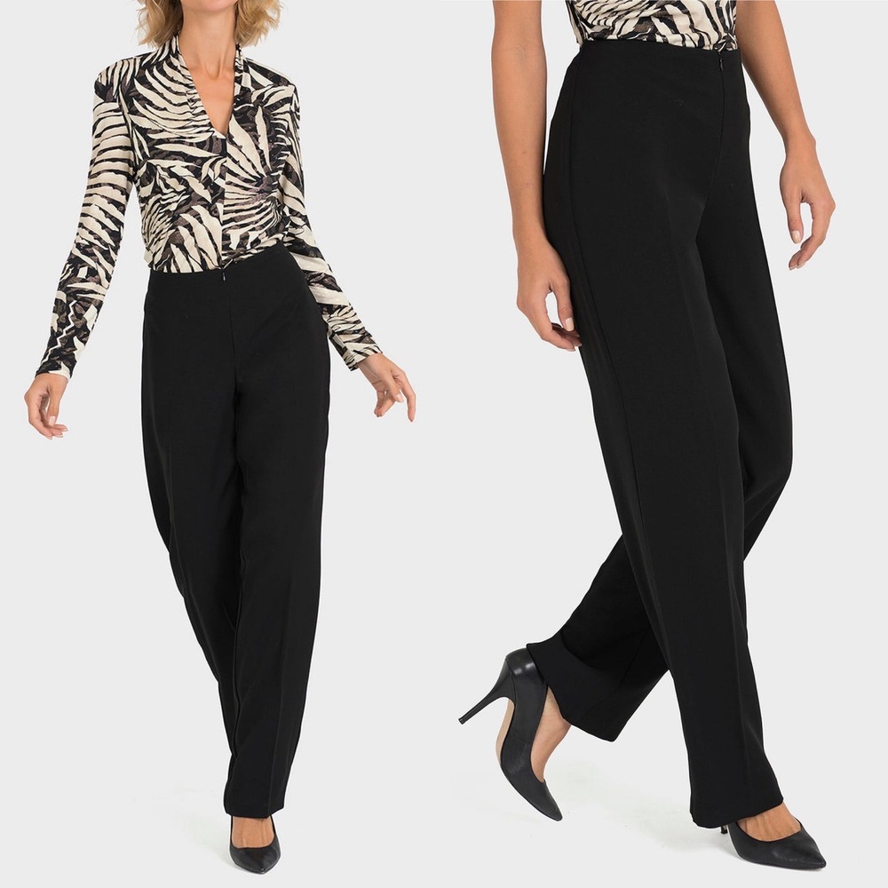 Joseph Ribkoff Black Wide Leg Zipper Front‎ Trousers Womens Size 6 Pants Canada